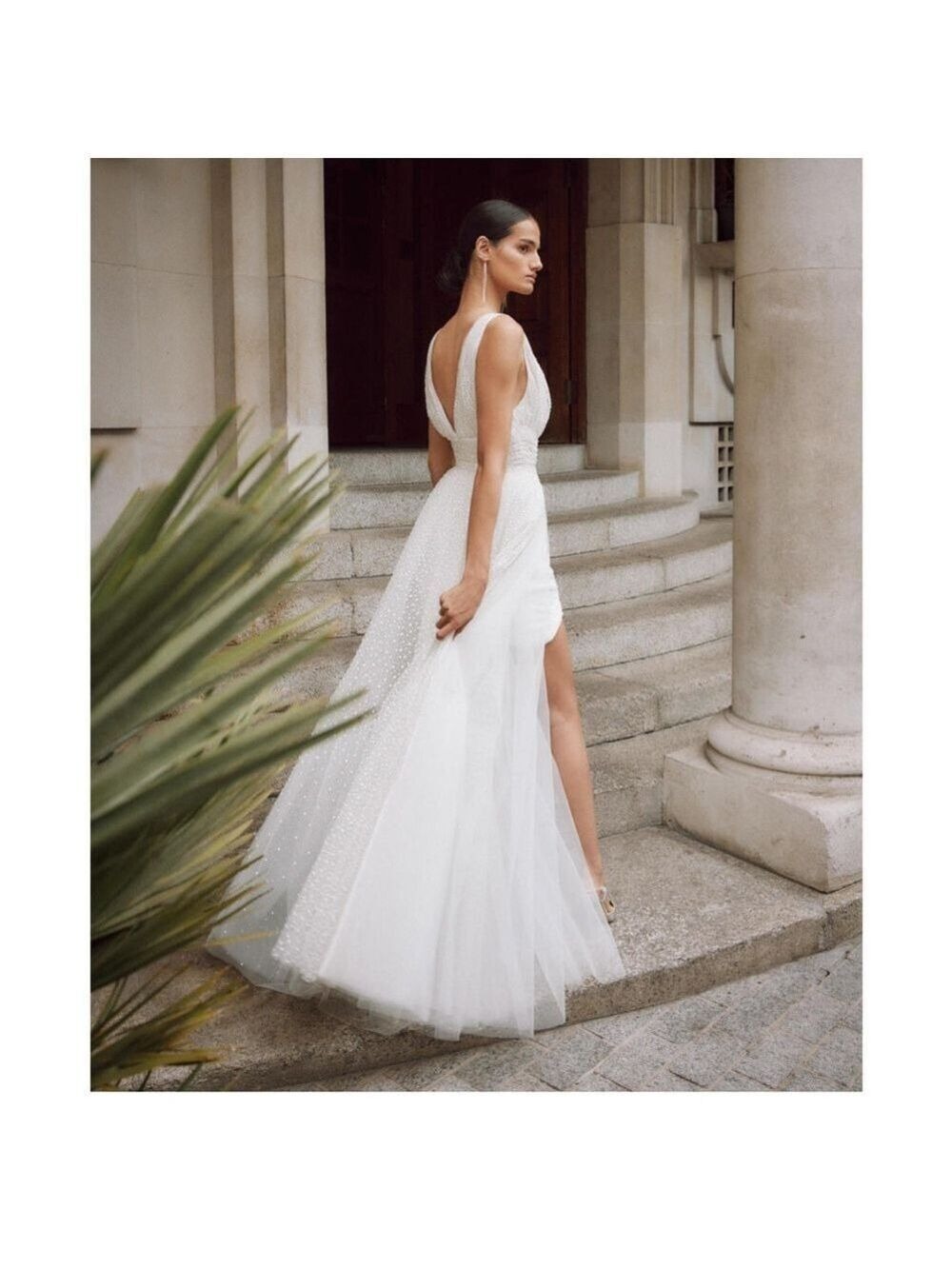 Galia Lahav Liza Mini Dress Removable Tulle Overskirt Ivory Glitter - Picture 3 of 7